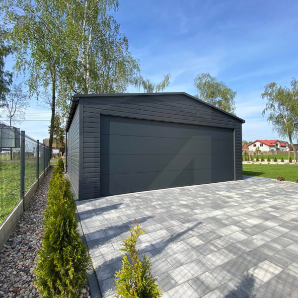 Garaż dwuspadowy Grafit Mat 6m x 6m brama segmentowa plus automat