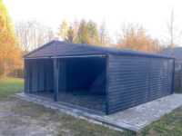 Garaż blaszany dwuspadowy 6 m x 6 m Grafit Ultra Mat podniesione bramy