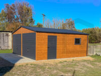 Garaż blaszany dwuspadowy 6 m x 6 m Multigloss z bramą uchylną Grafit Mat