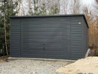 garaż blaszany grafit jednospadowy brama uchylna