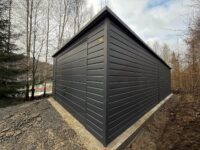 garaż blaszany grafit jednospadowy brama uchylna