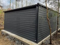 garaż blaszany grafit jednospadowy brama uchylna