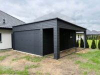 garaż blaszany jednospadowy brama segmentowa grafit mat