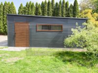 garaż blaszany jednospadowy z bramą segmentową orzech grafit wiata na zgłoszenie