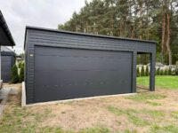 garaż blaszany jednospadowy brama segmentowa grafit mat