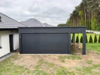 garaż blaszany jednospadowy brama segmentowa grafit mat