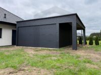 garaż blaszany jednospadowy brama segmentowa grafit mat