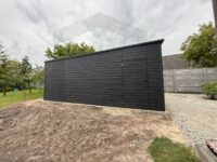 garaż blaszany jednospadowy brama segmentowa grafit orzech drewnopodobny