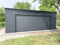 garaż blaszany grafit jednospadowy z bramą segmentową grafit 7x 5